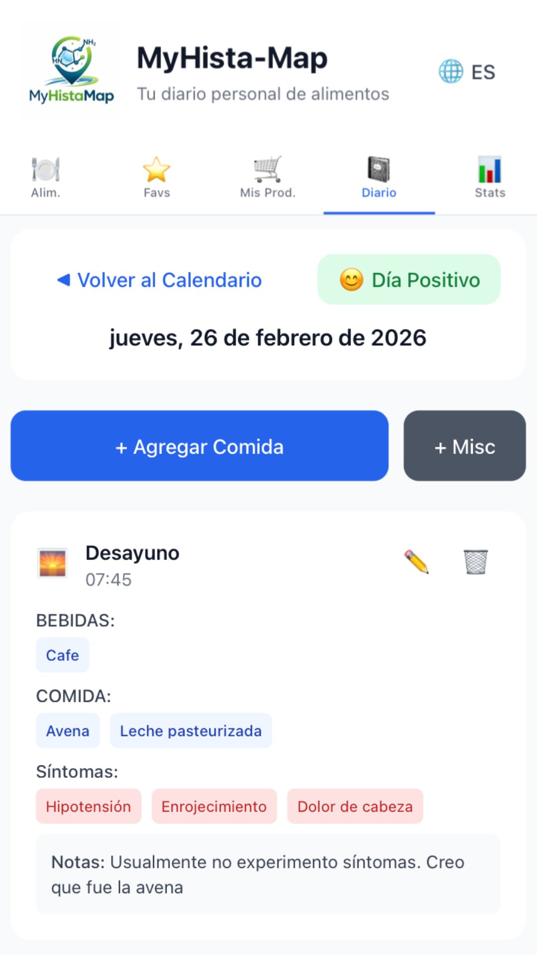 Pantalla del diario