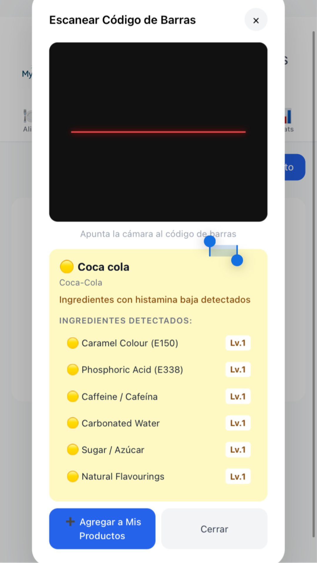 Pantalla del escáner